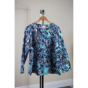Breckenridge Long Sleeve Blue Pattern Cardigan 2X